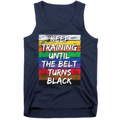 Keep Training Until The Belt Turns Black Distressed Karate Tank Top