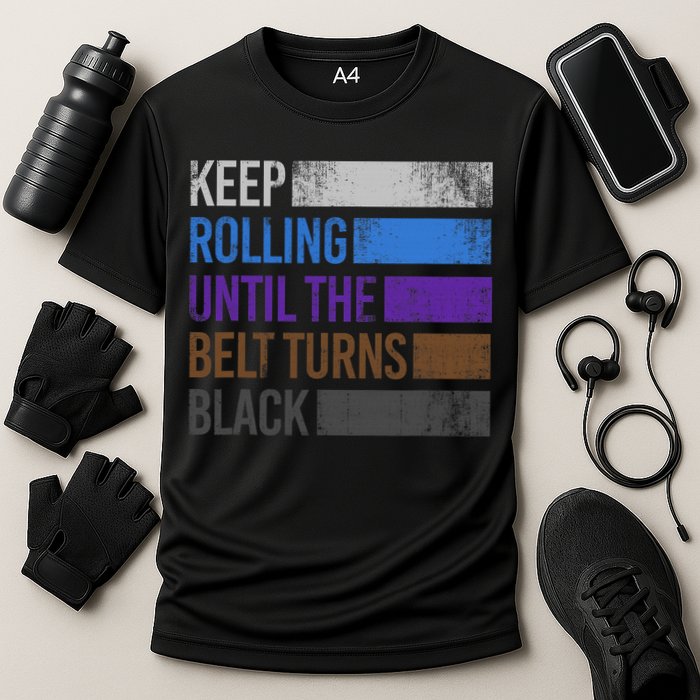 Keep training until the belt turns black Karate Cooling Performance Crew T-Shirt