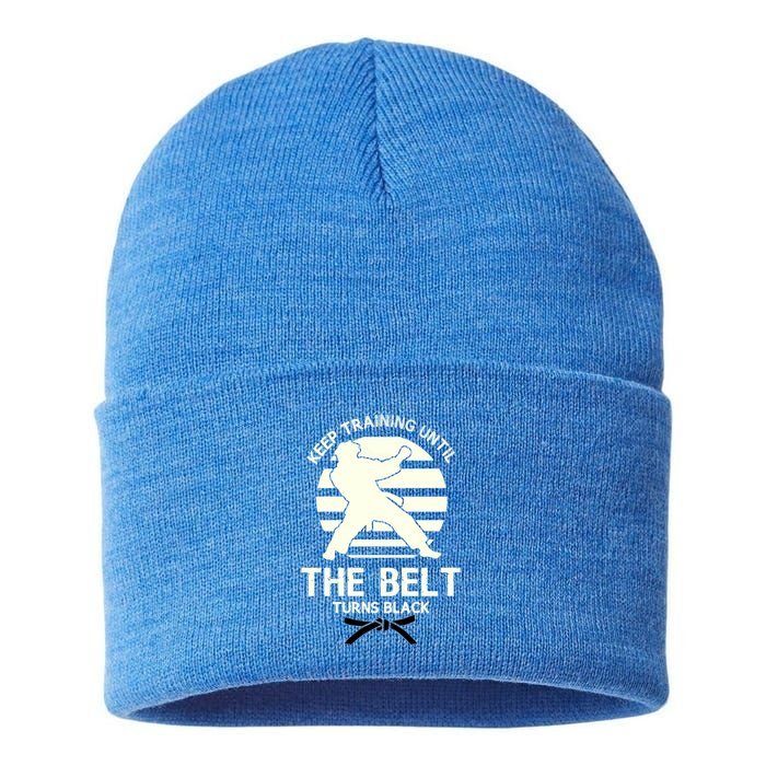 Keep Training Until The Belt Turns Black Karate Great Gift Sustainable Knit Beanie