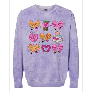 Kindergarten Teacher ValentineS Day Heart Coquette Bow Colorblast Crewneck Sweatshirt