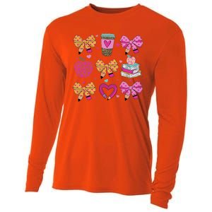 Kindergarten Teacher ValentineS Day Heart Coquette Bow Cooling Performance Long Sleeve Crew