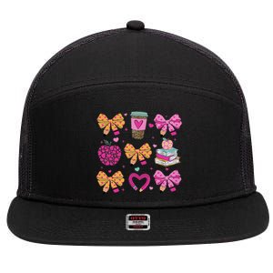 Kindergarten Teacher ValentineS Day Heart Coquette Bow 7 Panel Mesh Trucker Snapback Hat