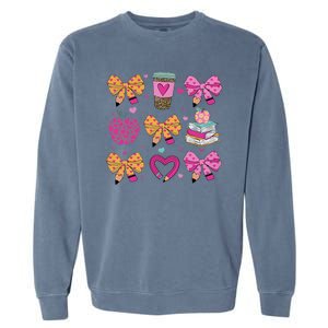 Kindergarten Teacher ValentineS Day Heart Coquette Bow Garment-Dyed Sweatshirt