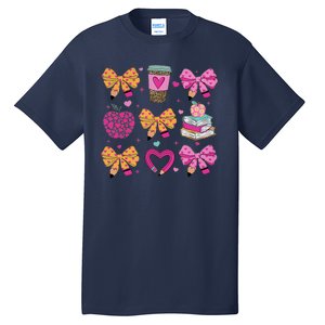 Kindergarten Teacher ValentineS Day Heart Coquette Bow Tall T-Shirt