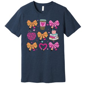 Kindergarten Teacher ValentineS Day Heart Coquette Bow Premium T-Shirt