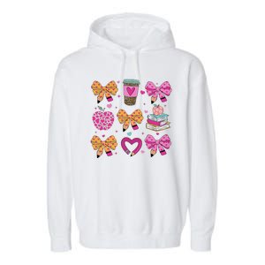 Kindergarten Teacher ValentineS Day Heart Coquette Bow Garment-Dyed Fleece Hoodie