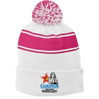 Kammunism Truly Woke Dangerously Liberal Destroying America Kamala Harris Stripe Pom Pom Beanie