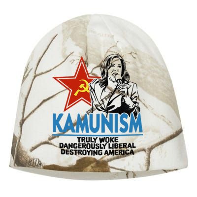 Kammunism Truly Woke Dangerously Liberal Destroying America Kamala Harris Kati - Camo Knit Beanie