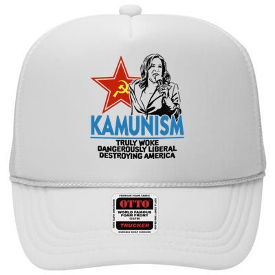 Kammunism Truly Woke Dangerously Liberal Destroying America Kamala Harris High Crown Mesh Back Trucker Hat