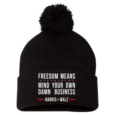 Kamalaharris Tim Walz Mind Your Own Damn Business Pom Pom 12in Knit Beanie