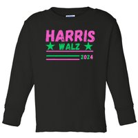 Kamala Tim Walz 2024 Retro Strip Star Harris Green Pin.K Toddler Long Sleeve Shirt