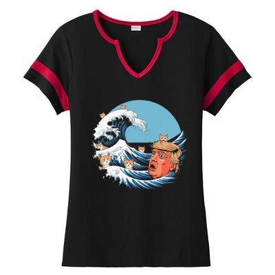 Kamala T Women Kamala Merchandise Blue Cat Wave Trump Ladies Halftime Notch Neck Tee