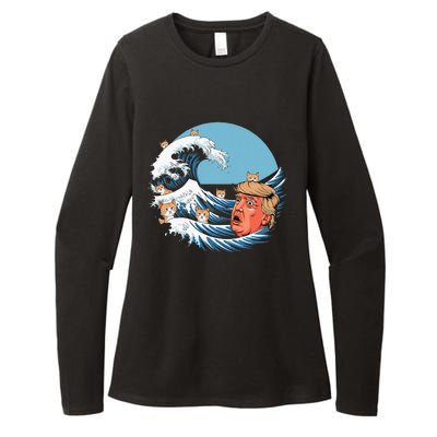 Kamala T Women Kamala Merchandise Blue Cat Wave Trump Womens CVC Long Sleeve Shirt