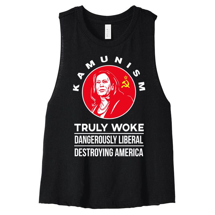 Kamunism Truly Woke Dangerously Liberal Destroying America Women's Racerback Cropped Tank