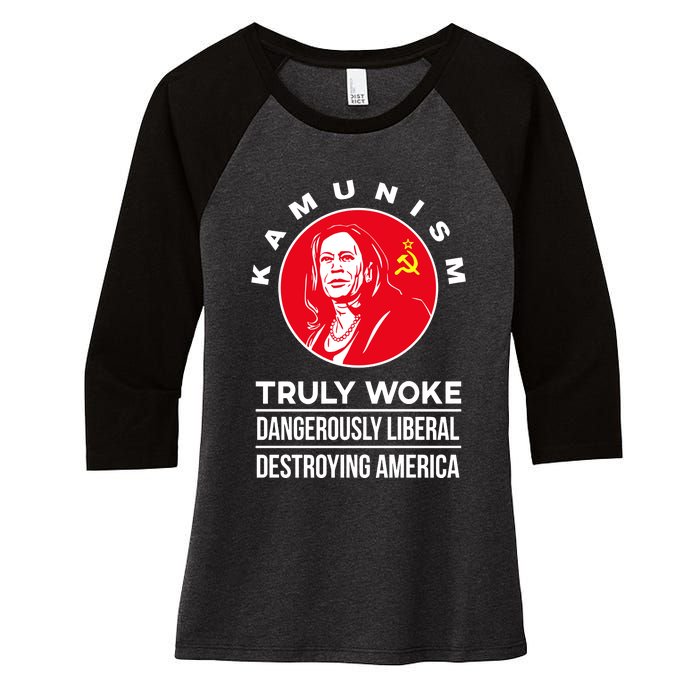 Kamunism Truly Woke Dangerously Liberal Destroying America Women's Tri-Blend 3/4-Sleeve Raglan Shirt