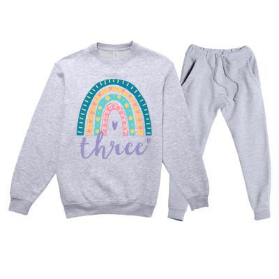 Kids Three Year Old Rainbow 3rd Birthday Gifts For 3 Bday Premium Crewneck Sweatsuit Set