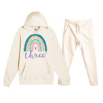 Kids Three Year Old Rainbow 3rd Birthday Gifts For 3 Bday Premium Hooded Sweatsuit Set