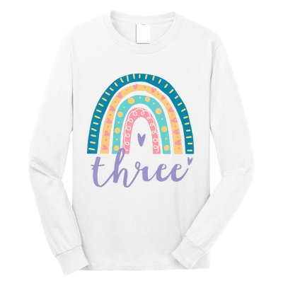 Kids Three Year Old Rainbow 3rd Birthday Gifts For 3 Bday Long Sleeve Shirt