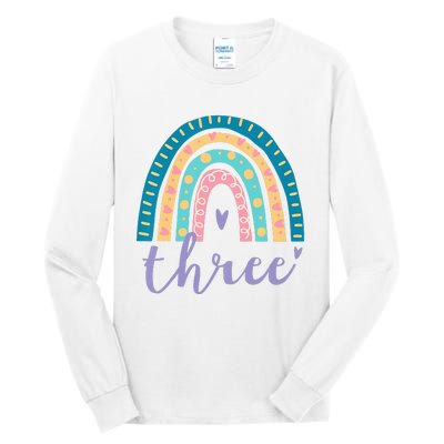 Kids Three Year Old Rainbow 3rd Birthday Gifts For 3 Bday Tall Long Sleeve T-Shirt