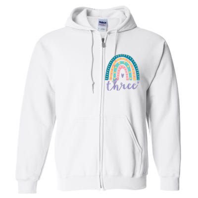 Kids Three Year Old Rainbow 3rd Birthday Gifts For 3 Bday Full Zip Hoodie