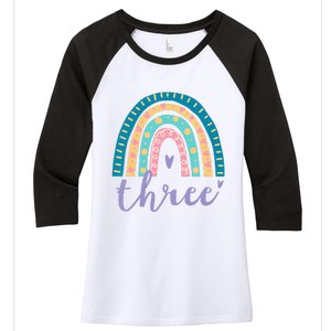 Kids Three Year Old Rainbow 3rd Birthday Gifts For 3 Bday Women's Tri-Blend 3/4-Sleeve Raglan Shirt