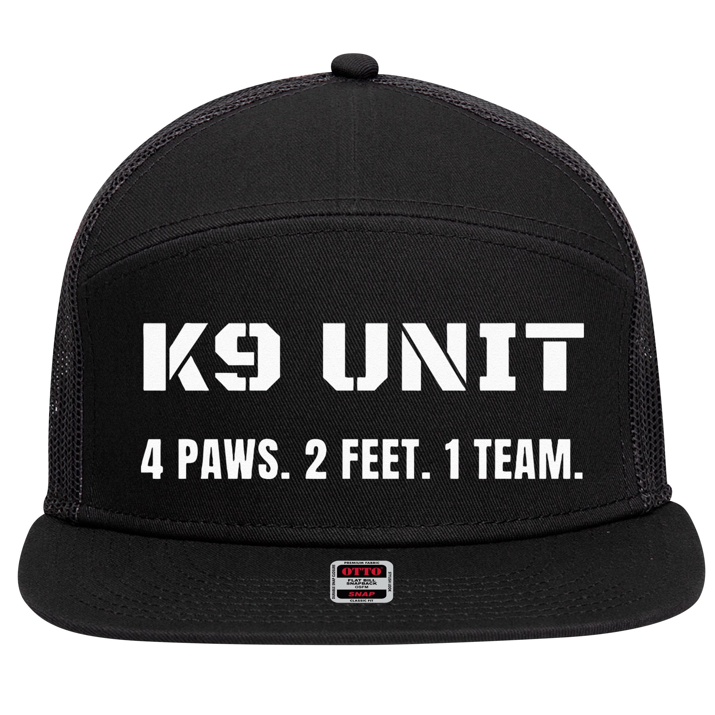 K9 Unit 4 Paws 2 Feet 1 Team K9 Officer Police Dog Handler 7 Panel Mesh Trucker Snapback Hat