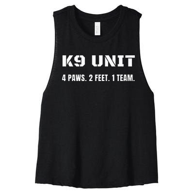 K9 Unit 4 Paws 2 Feet 1 Team K9 Officer Police Dog Handler Women's Racerback Cropped Tank