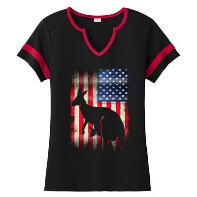 Kangaroo Usa American Flag 4th Of July Patriotic Gift Ladies Halftime Notch Neck Tee