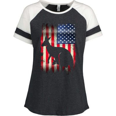 Kangaroo Usa American Flag 4th Of July Patriotic Gift Enza Ladies Jersey Colorblock Tee