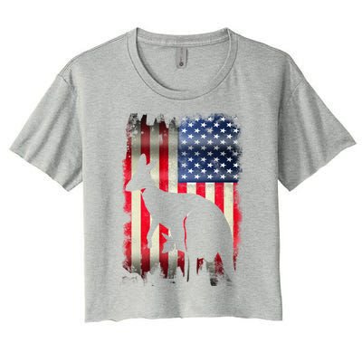 Kangaroo Usa American Flag 4th Of July Patriotic Gift Women's Crop Top Tee