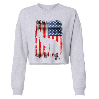 Kangaroo Usa American Flag 4th Of July Patriotic Gift Cropped Pullover Crew