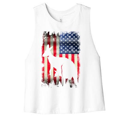 Kangaroo Usa American Flag 4th Of July Patriotic Gift Women's Racerback Cropped Tank