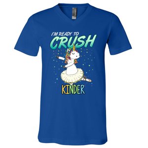 Kinder Unicorn Ballerina Ballet Dancer Hello Kindergarten Gift V-Neck T-Shirt