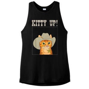 Kitty Up! Cowboy Cat Western Kitten Ladies PosiCharge Tri-Blend Wicking Tank