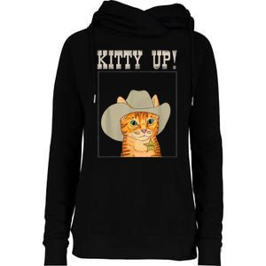 Kitty Up! Cowboy Cat Western Kitten Womens Funnel Neck Pullover Hood