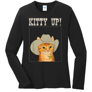 Kitty Up! Cowboy Cat Western Kitten Ladies Long Sleeve Shirt