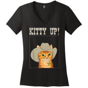 Kitty Up! Cowboy Cat Western Kitten Women's V-Neck T-Shirt