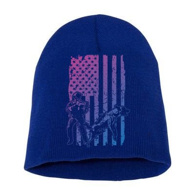 K9 Unit Dog Police Officer Army Soldier Rescue Usa Flag Gift Short Acrylic Beanie