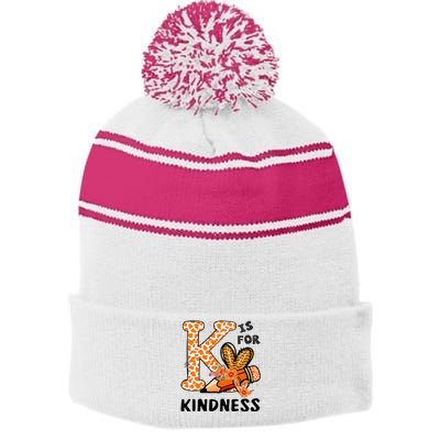 Kindness Unity Day Orange No Bullying Teachers Stripe Pom Pom Beanie