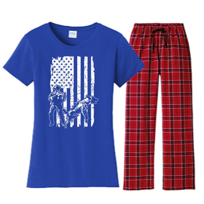 K9 Unit Dog Police Officer Army Soldier Rescue Usa Flag Gift Women's Flannel Pajama Set