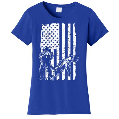 K9 Unit Dog Police Officer Army Soldier Rescue Usa Flag Gift Women's T-Shirt