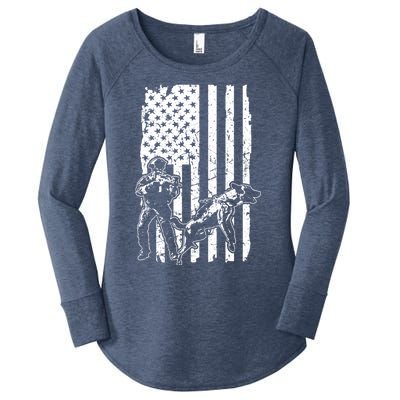 K9 Unit Dog Police Officer Army Soldier Rescue Usa Flag Gift Women's Perfect Tri Tunic Long Sleeve Shirt