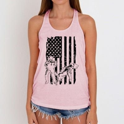 K9 Unit Dog Police Officer Army Soldier Rescue Usa Flag Gift Women's Knotted Racerback Tank