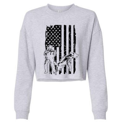 K9 Unit Dog Police Officer Army Soldier Rescue Usa Flag Gift Cropped Pullover Crew