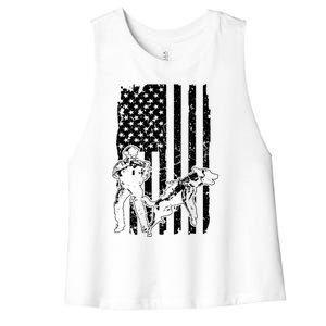 K9 Unit Dog Police Officer Army Soldier Rescue Usa Flag Gift Women's Racerback Cropped Tank