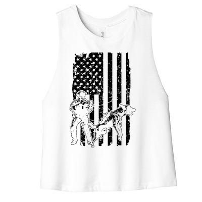 K9 Unit Dog Police Officer Army Soldier Rescue Usa Flag Gift Women's Racerback Cropped Tank