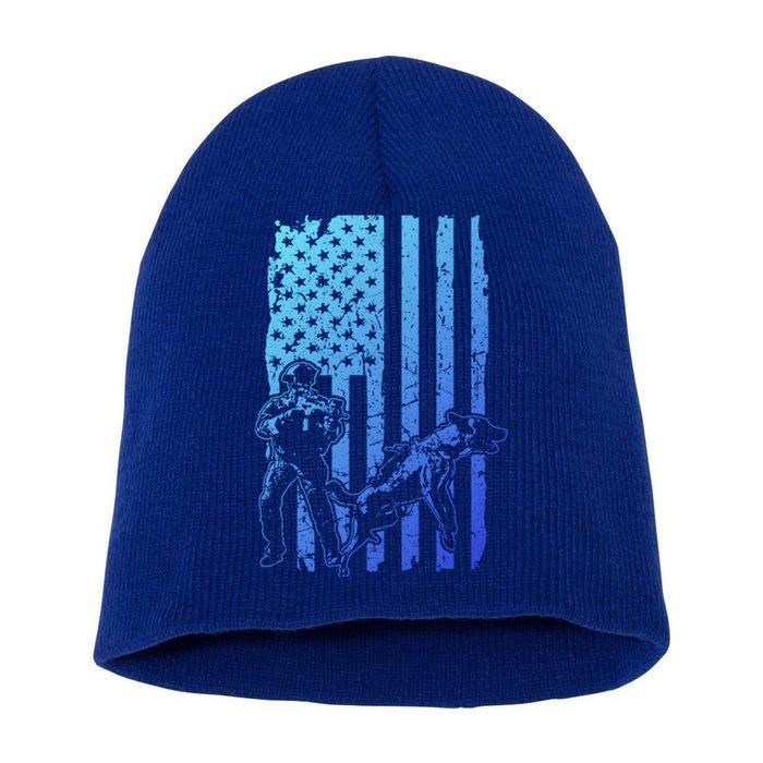 K9 Unit Dog Police Officer Army Soldier Rescue Usa Flag Gift Short Acrylic Beanie