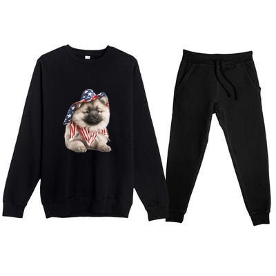 Keeshond USA Flag American Dogs Patriotic 4th Of July Premium Crewneck Sweatsuit Set