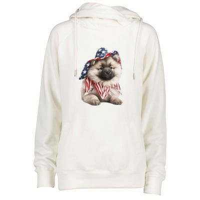 Keeshond USA Flag American Dogs Patriotic 4th Of July Womens Funnel Neck Pullover Hood