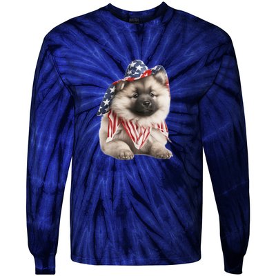 Keeshond USA Flag American Dogs Patriotic 4th Of July Tie-Dye Long Sleeve Shirt